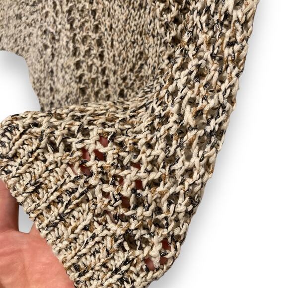 Womens J. Jill Marled Open Knit 3/4 Sleeve Cream Gold V Neck Sweater Size XS - Picture 6 of 16